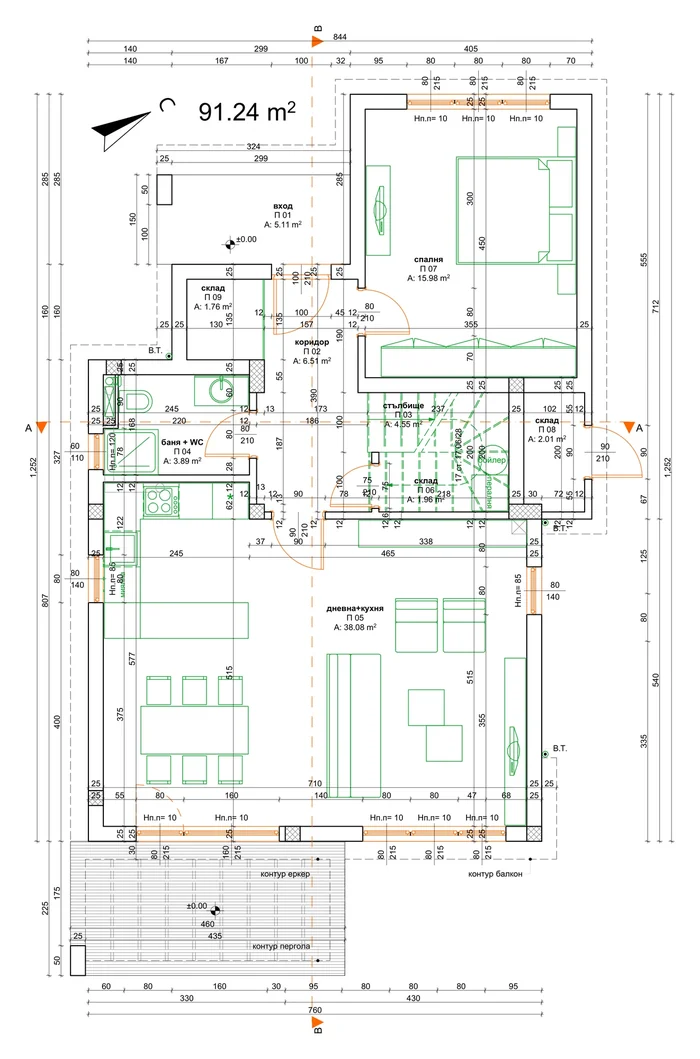Floor plan type B, Ground floor
