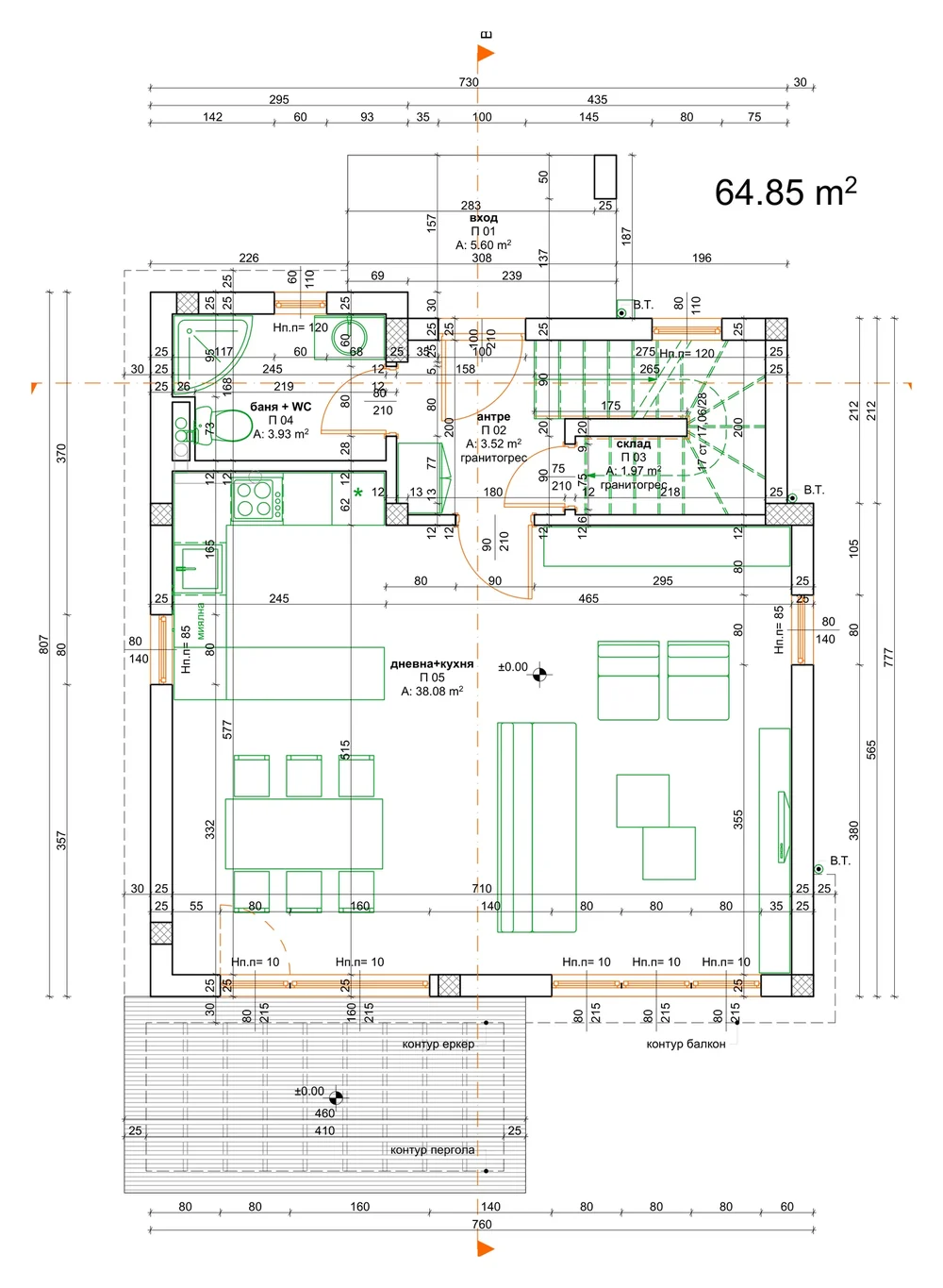 Floor plan type D, Ground floor
