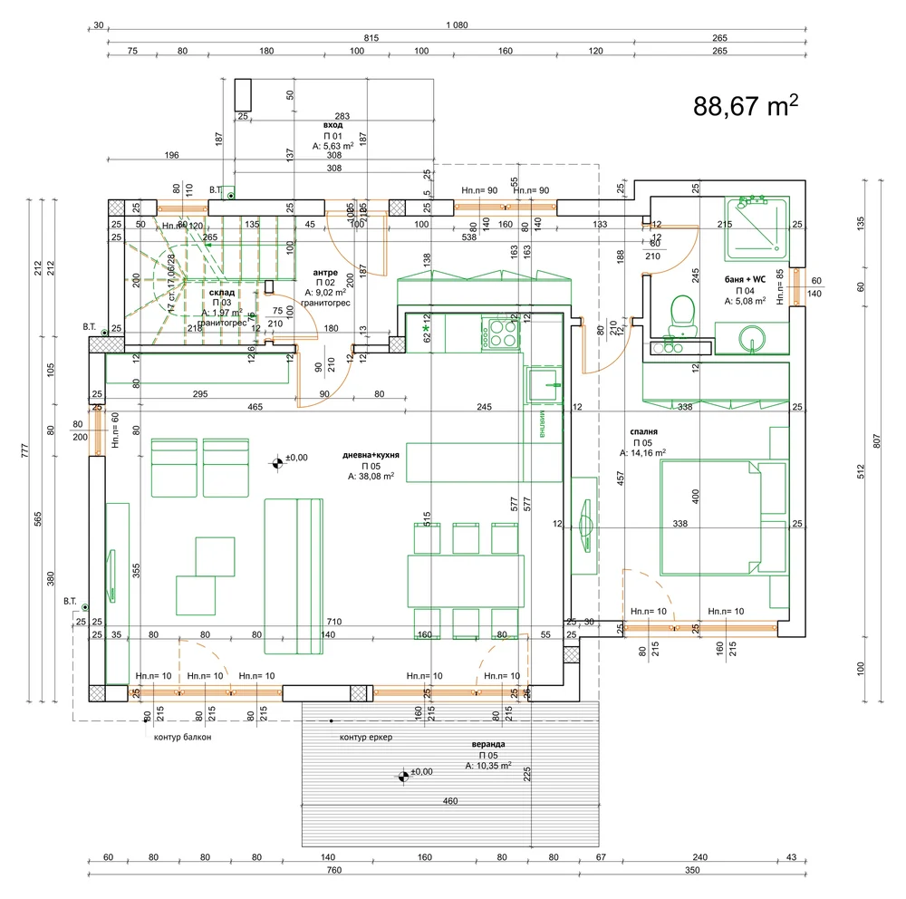 Floor plan type D11, Ground floor