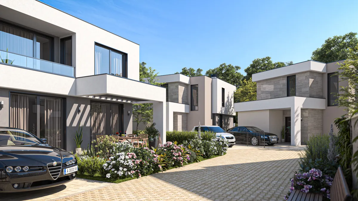 Visualisation: courtyard with covered parking space