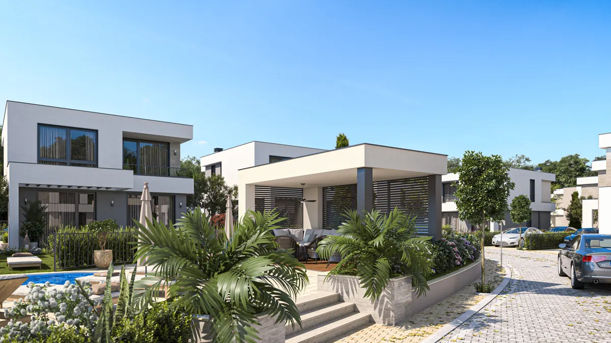 Visualisation: covered pavilion by the pool