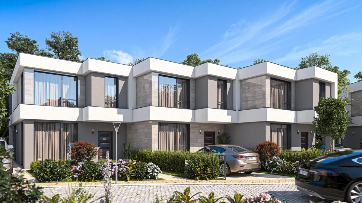 Visualisation: terraced houses with three entrances