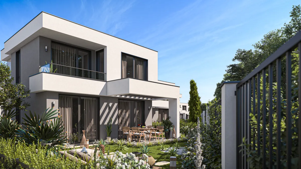 Visualisation: villa with terrace under the pergola and balcony